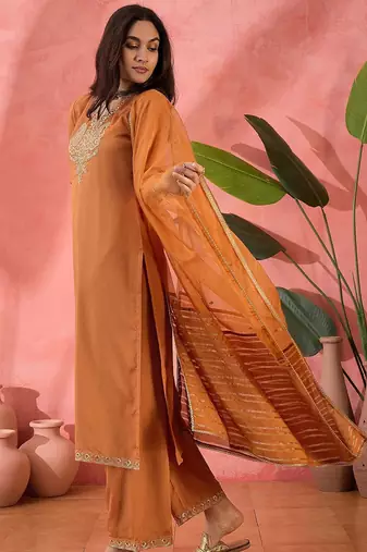 Zari sequence embroidered kurta trouser with dupatta