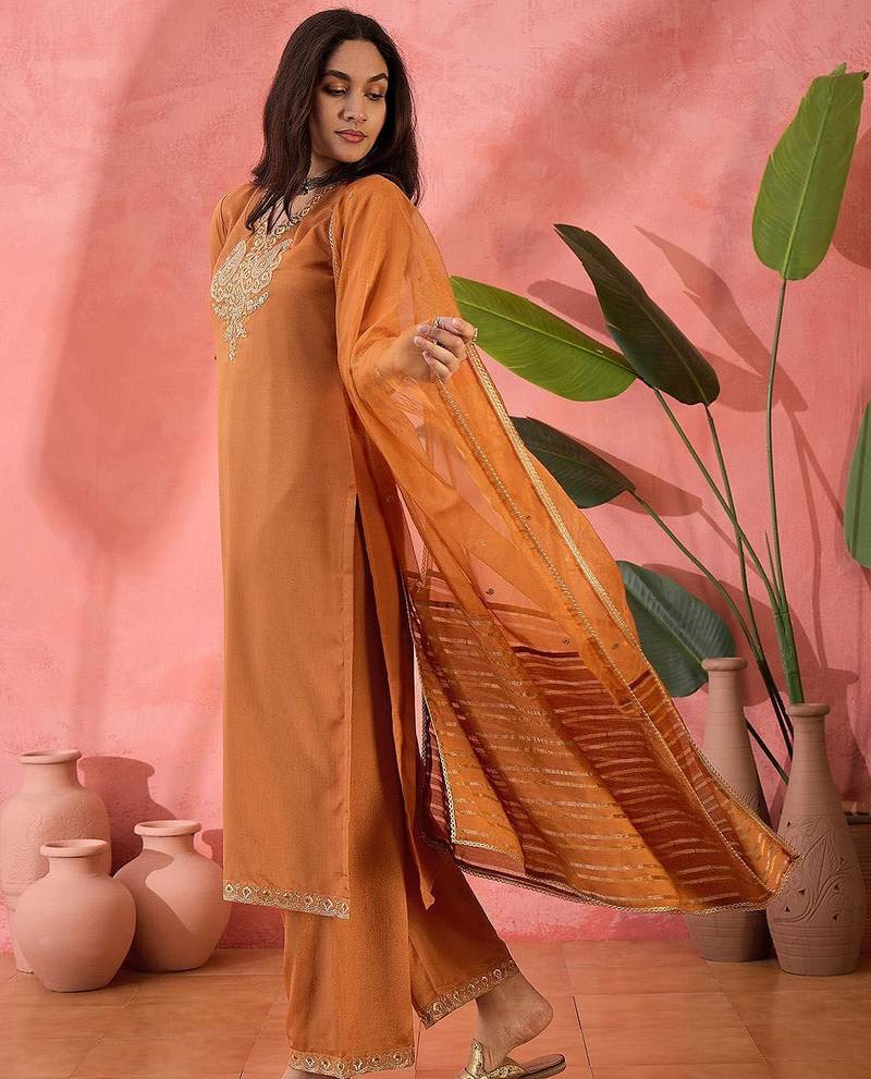 Zari sequence embroidered kurta trouser with dupatta