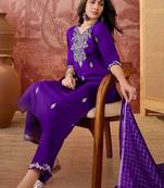 Embroidered v-neck kurta & trousers set
