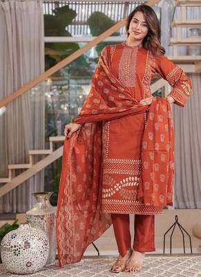 Cotton printed straight kurti-pant-dupatta set 2