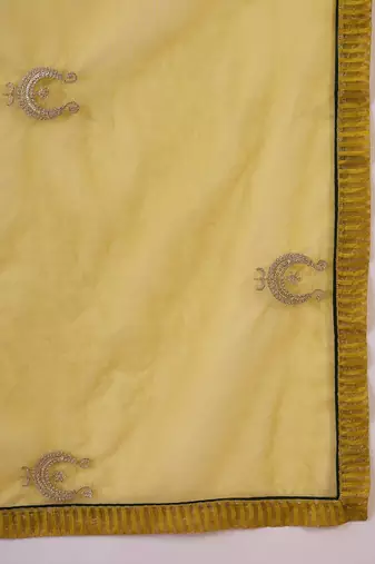 Floral embroidered flared sleeves zari straight kurti with dhoti pant & dupatta
