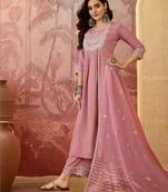 Women floral embroidered pleated sequinned kurta with trousers & with dupatta