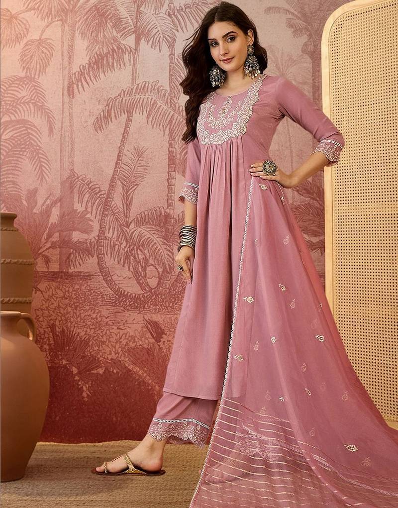 Women floral embroidered pleated sequinned kurta with trousers & with dupatta