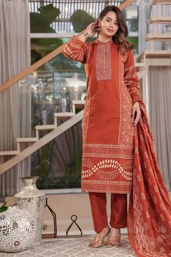 Cotton printed straight kurti-pant-dupatta set