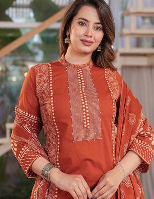 Cotton printed straight kurti-pant-dupatta set 4