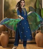 Embroidered sequence kurta trousers with dupatta