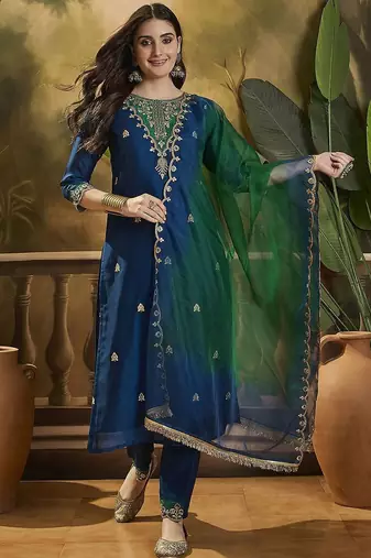 Embroidered sequence kurta trousers with dupatta
