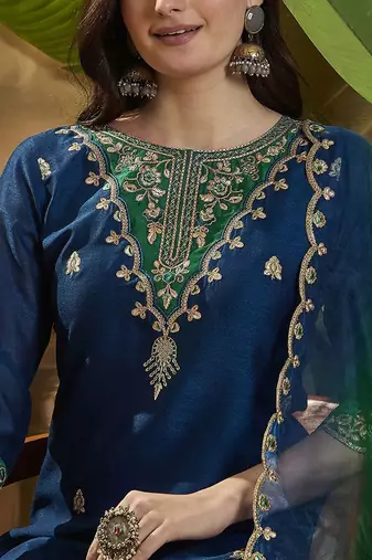 Embroidered sequence kurta trousers with dupatta