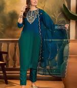 Sequence thread embroidered kurta & trousers with dupatta