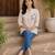 Cotton embroidered short kurti – beige floral design
