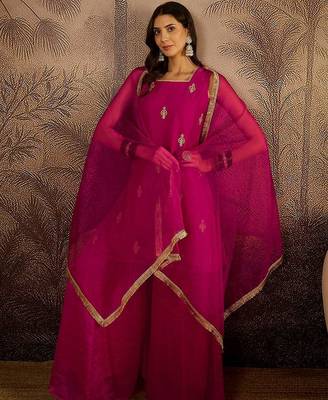 Embroidered sequence kurta & palazzos with dupatta set 1