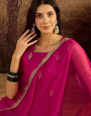 Embroidered sequence kurta & palazzos with dupatta set 3