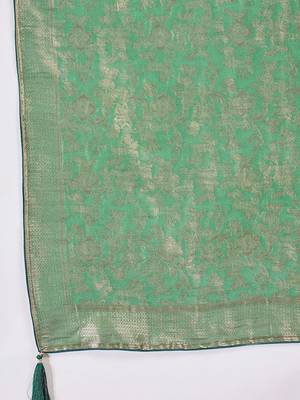 Embroidered round neck straight kurta & trousers with dupatta 5