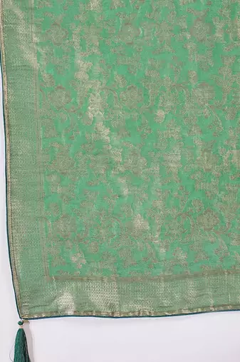 Embroidered round neck straight kurta & trousers with dupatta