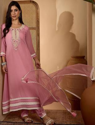 Embroidered  round neck kurta & trousers kurta sets 1