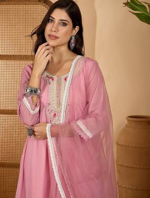 Embroidered  round neck kurta & trousers kurta sets 3