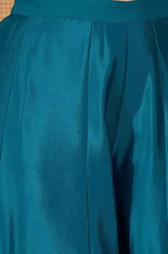 Embroidered round neck straight kurta & palazzos with dupatta
