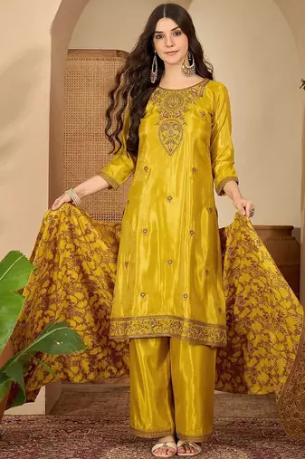 Zari sequence thread embroidered kurta with trousers & dupatta
