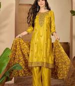 Zari sequence thread embroidered kurta with trousers & dupatta