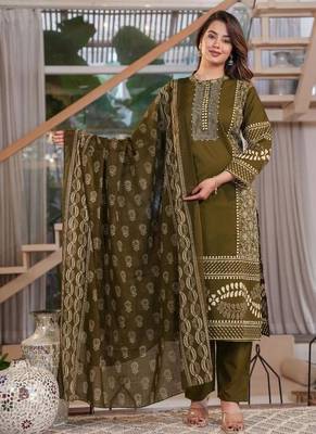 Cotton printed straight kurti-pant-dupatta set 2
