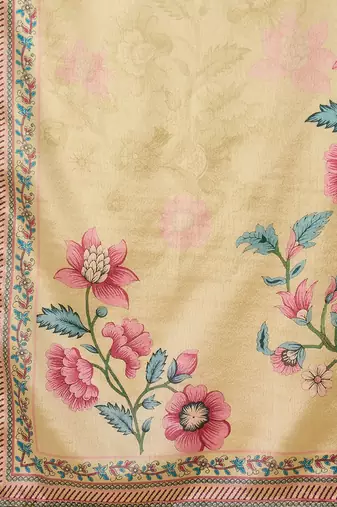 Embroidered round neck kurta & trousers with dupatta