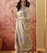 Embroidered round neck straight kurta & trousers with dupatta