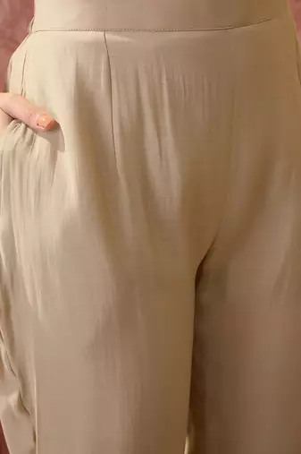 Embroidered round neck straight kurta & trousers with dupatta