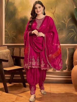 Zari & sequin embroidered a-line kurta & salwar with dupatta 1