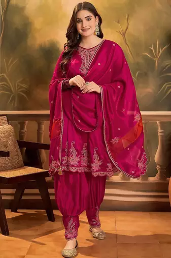 Zari & sequin embroidered a-line kurta & salwar with dupatta