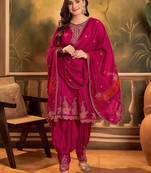 Zari & sequin embroidered a-line kurta & salwar with dupatta