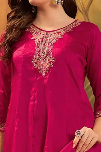 Zari & sequin embroidered a-line kurta & salwar with dupatta