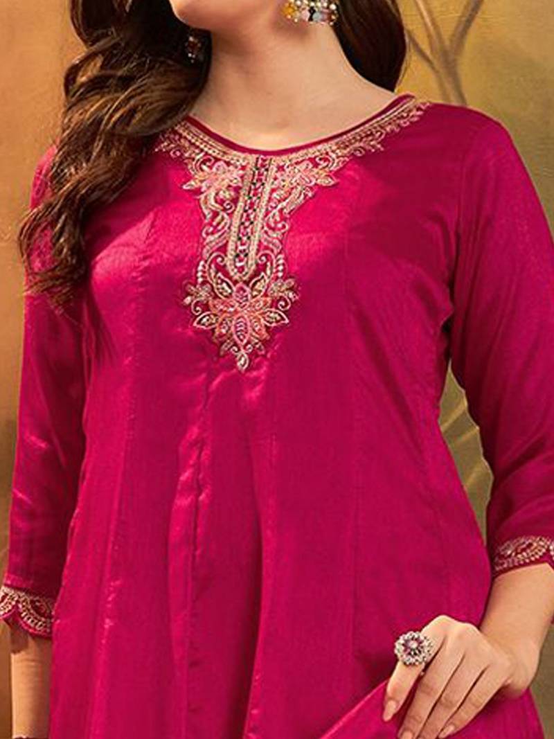 Zari & sequin embroidered a-line kurta & salwar with dupatta
