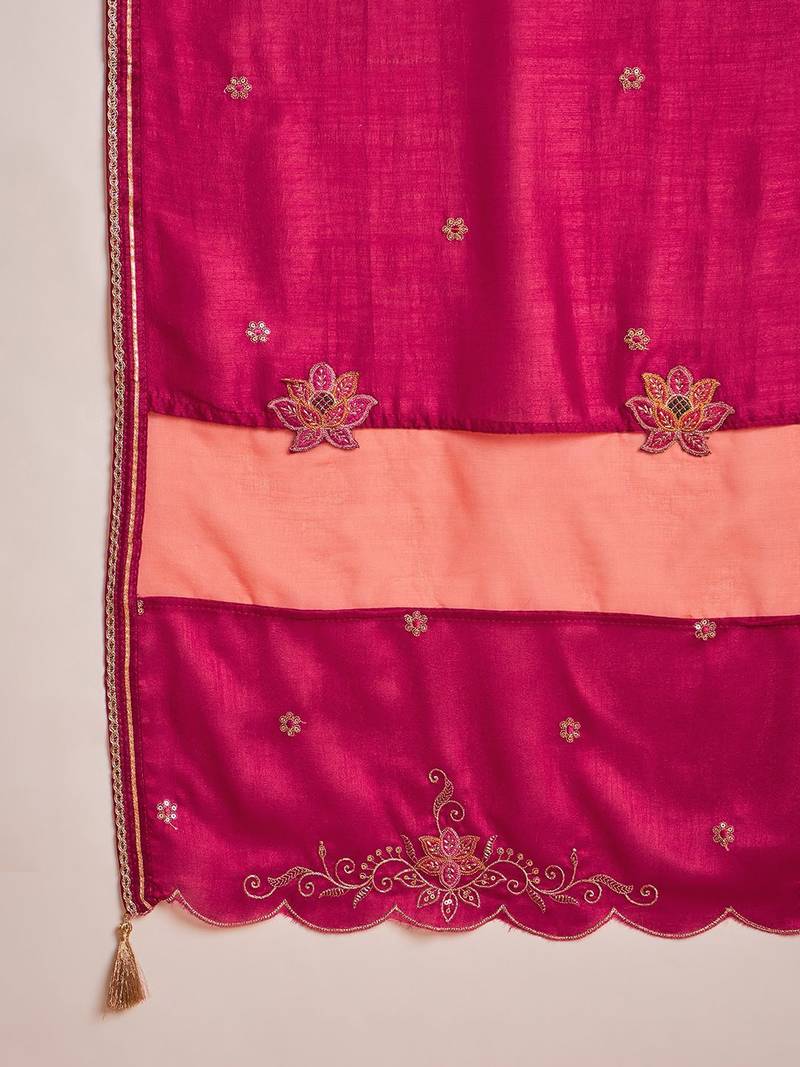 Zari & sequin embroidered a-line kurta & salwar with dupatta