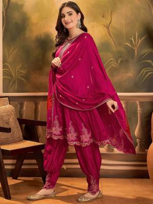 Zari & sequin embroidered a-line kurta & salwar with dupatta 5