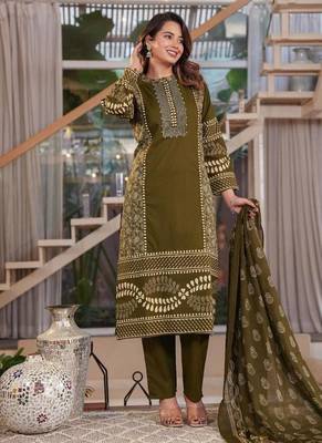Cotton printed straight kurti-pant-dupatta set 4