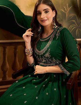 Zari & sequin embroidered a-line kurta & trousers with dupatta 2