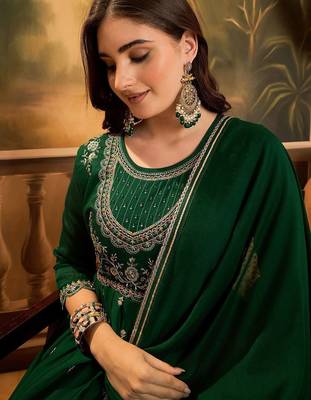 Zari & sequin embroidered a-line kurta & trousers with dupatta 3