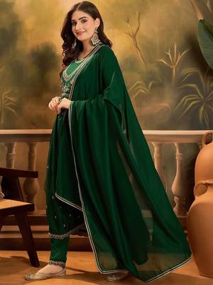 Zari & sequin embroidered a-line kurta & trousers with dupatta 1
