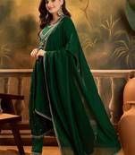 Zari & sequin embroidered a-line kurta & trousers with dupatta