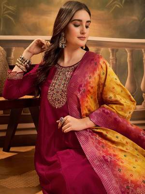 Zari & sequin embroidered a-line kurta & trousers with dupatta 2