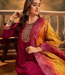Zari & sequin embroidered a-line kurta & trousers with dupatta