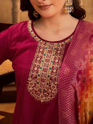 Zari & sequin embroidered a-line kurta & trousers with dupatta 3