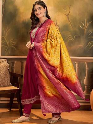 Zari & sequin embroidered a-line kurta & trousers with dupatta 1