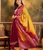 Zari & sequin embroidered a-line kurta & trousers with dupatta