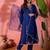 Blue floral embroidered v-neck sequinned straight kurta with trousers and dupatta