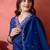 Blue floral embroidered v-neck sequinned straight kurta with trousers and dupatta
