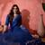 Blue floral embroidered v-neck sequinned straight kurta with trousers and dupatta