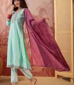 Embroidered round neck kurta & trousers kurta set