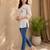 Cotton embroidered short kurti – beige floral design