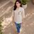 Cotton embroidered short kurti – beige floral design
